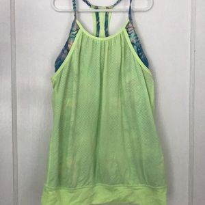Ivivva- Neon green, colorful pattern tank top.